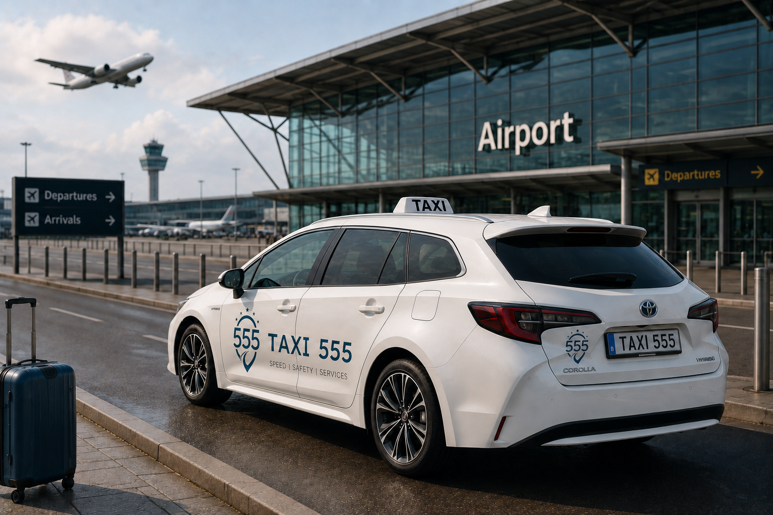 Airport image: vehicle, luggage and terminal context